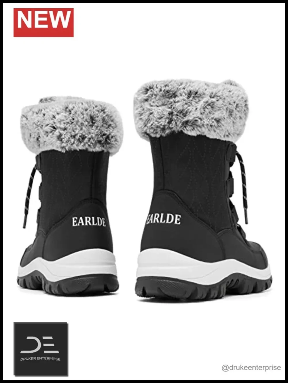 Women's Waterproof Mid-Calf Winter Snow Boots Rubber Sole Lace Up Fur Lined
